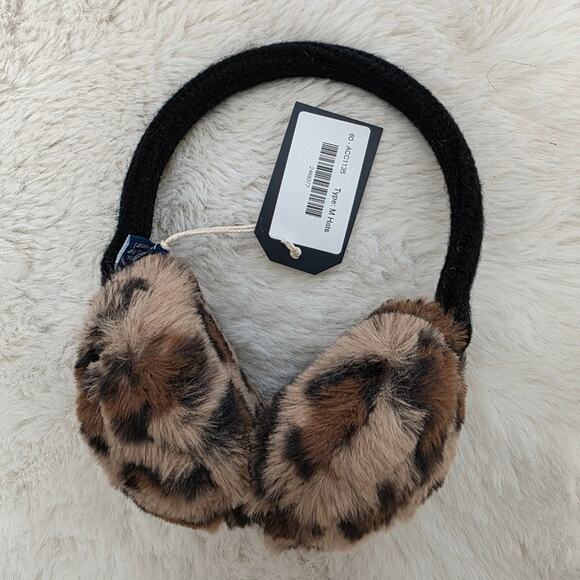 Hat Attack Fuzzy Black Leopard Faux Fur Earmuffs NWT Chunky Knit Headband main image 5